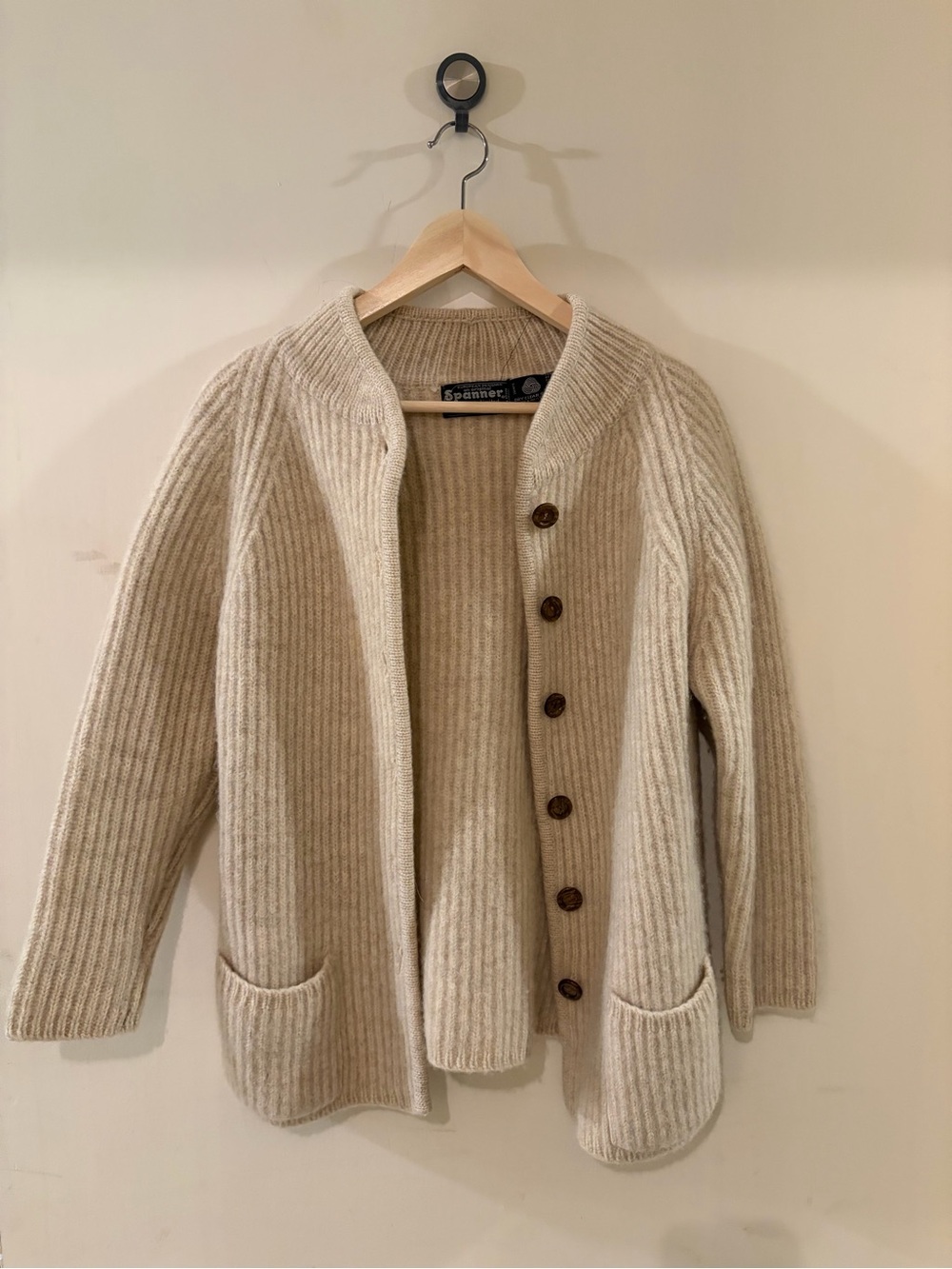 Ribbed Button-Front Cardigan in Cream - Picture 2 of 3